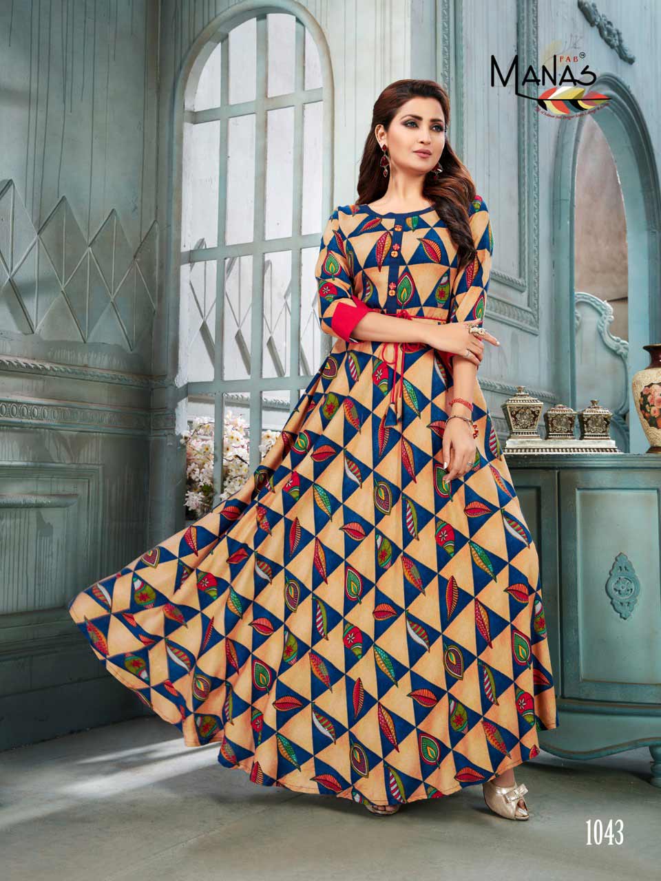 Manas Bhakti Vol 6 Long Flair Rayon Printed Gown Manas Bhakti Vol 6 Long Flair Rayon Printed Gown